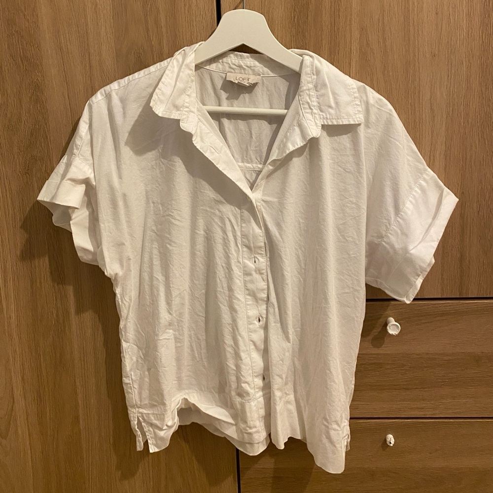 LOFT White Relaxed Short-Sleeve Button-Down Shirt